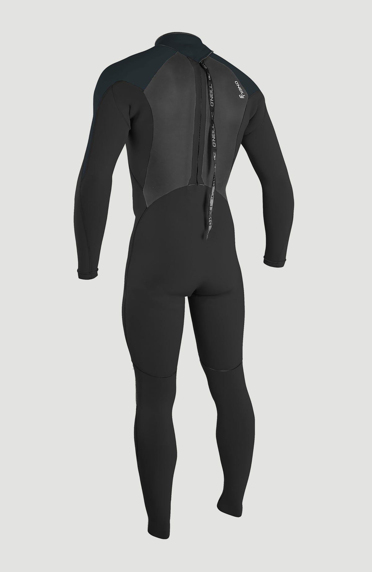 Epic 3/2mm Back Zip Full Wetsuit Neoprenanzug für Herren, schwarz, freigestellt von hinten mit Rücken-Reißverschluss