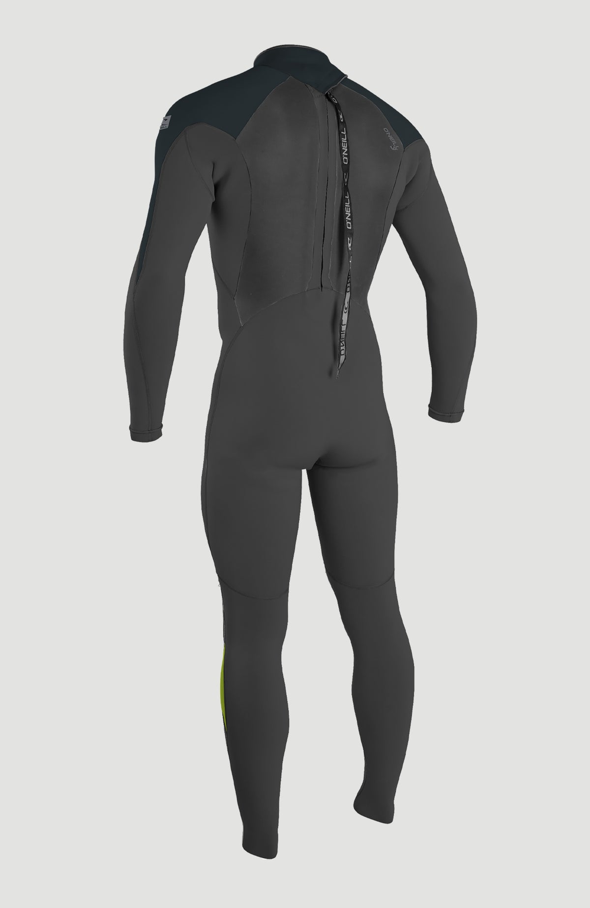 Epic 4/3mm Back Zip Full Wetsuit Neoprenanzug für Herren, schwarz, freigestellt von hinten mit Reißverschluss