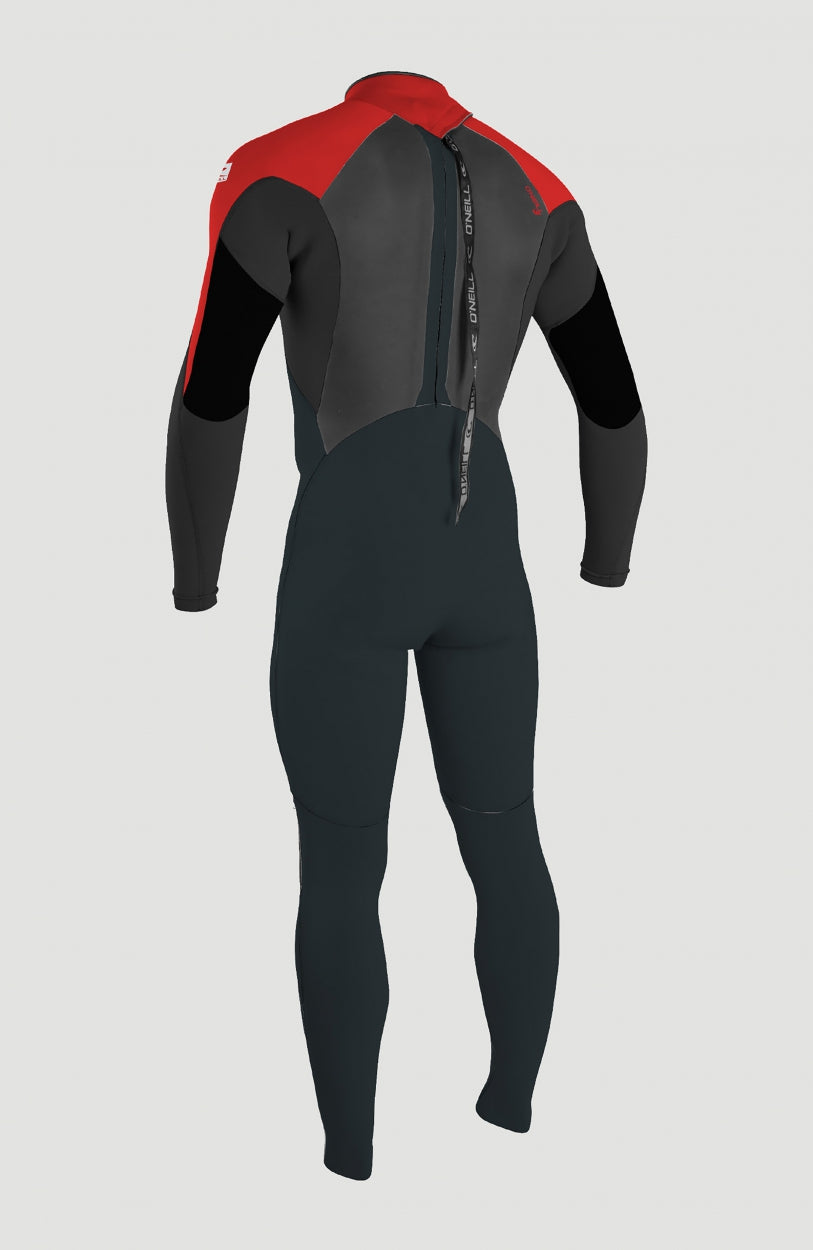 Epic 3/2mm Back Zip Full Wetsuit Neoprenanzug, grau, freigestellt von hinten mit Reißverschluss an der Rückseite