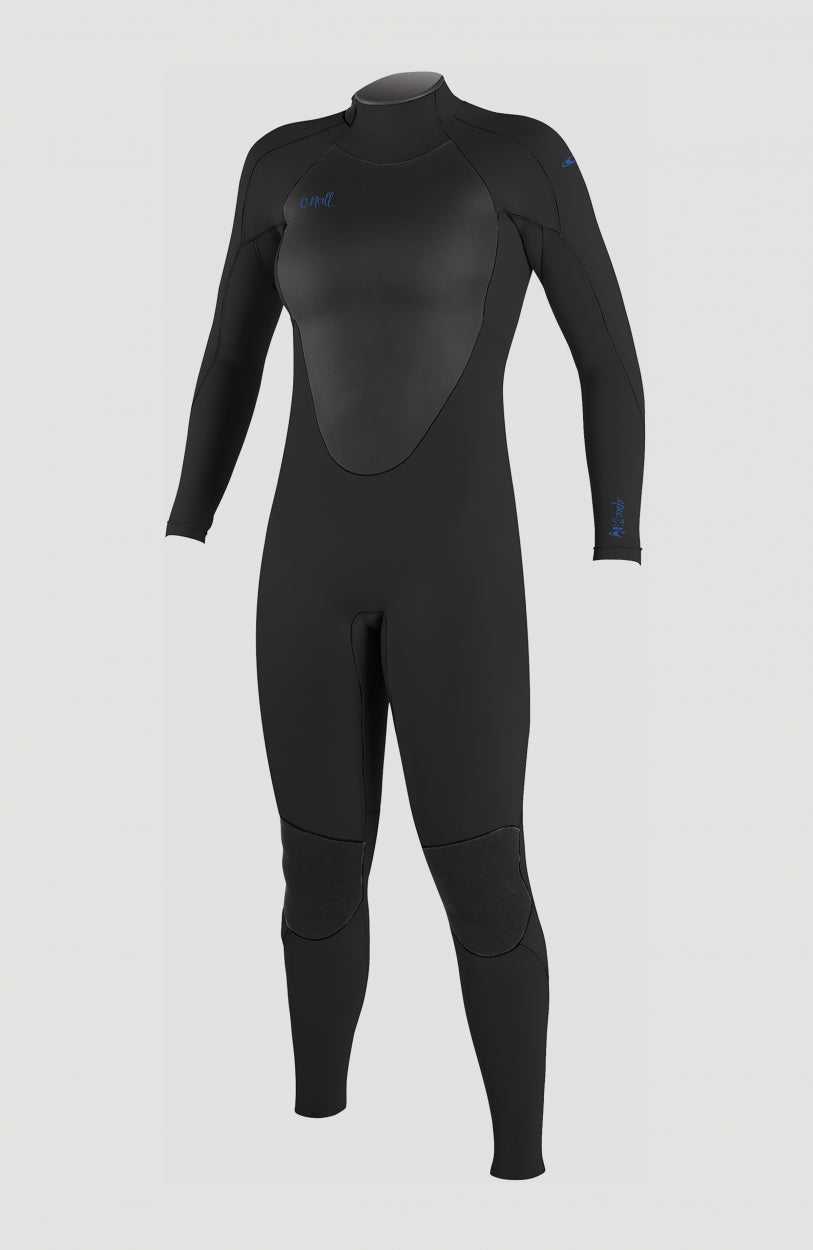 O'Neill Epic 5/4mm Back Zip Full Wetsuit Neoprenanzug für Damen, schwarz, freigestellt in Vorderansicht