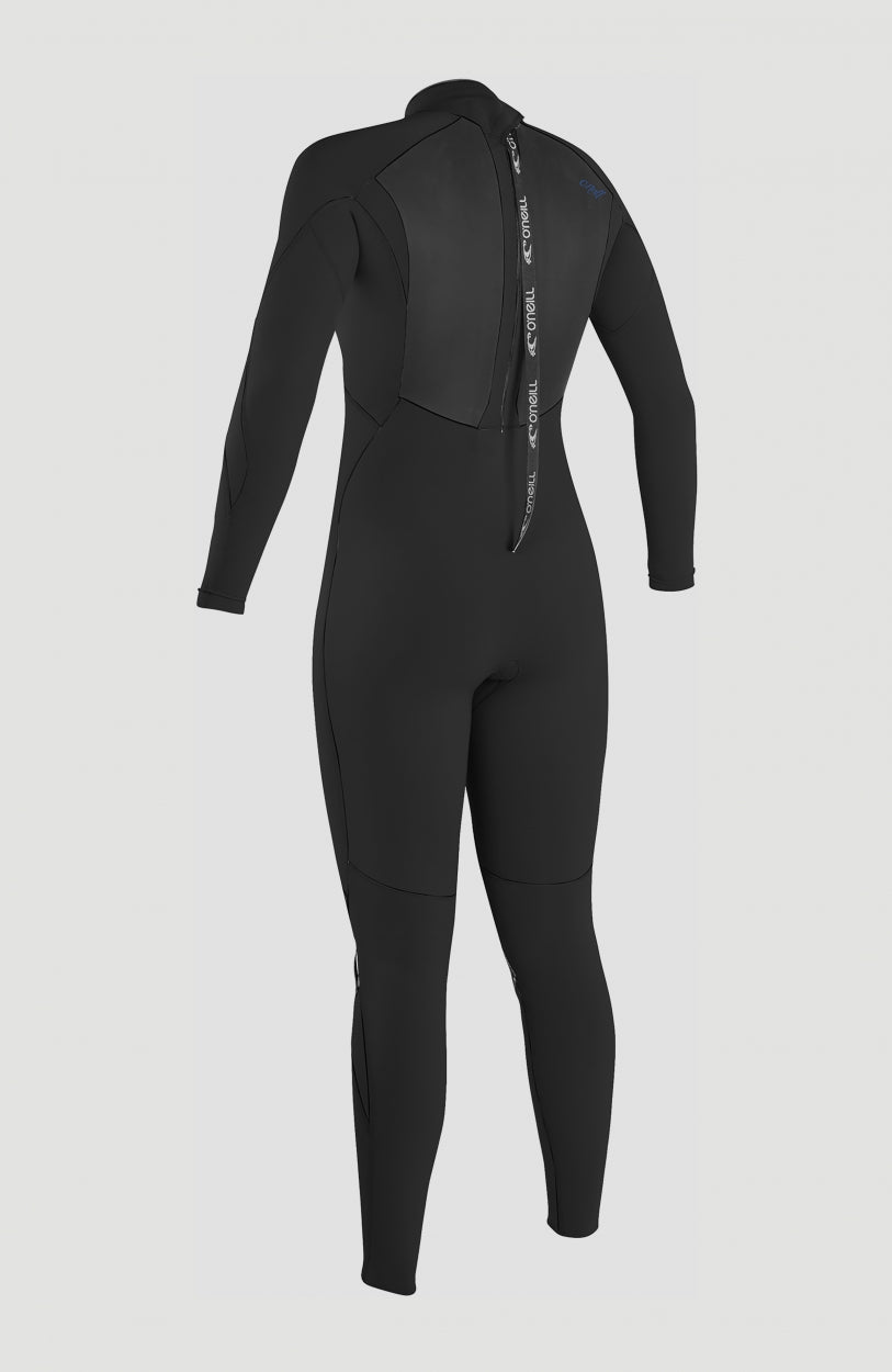 Epic 5/4mm Back Zip Full Wetsuit Neoprenanzug für Damen, schwarz, freigestellt von hinten, Reißverschluss an der Rückseite
