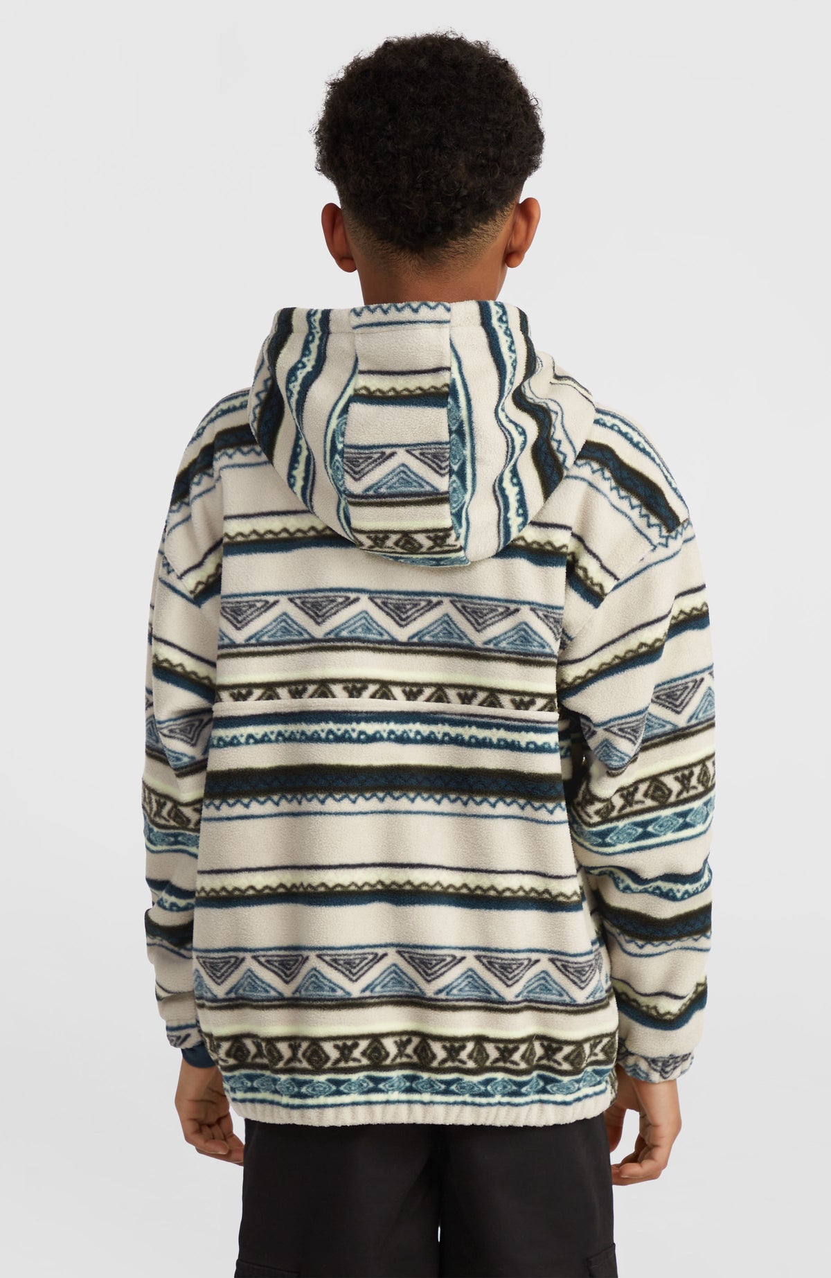 Superfleece Hoodie mit Halbreißverschluss | Grey Ikat Stripe