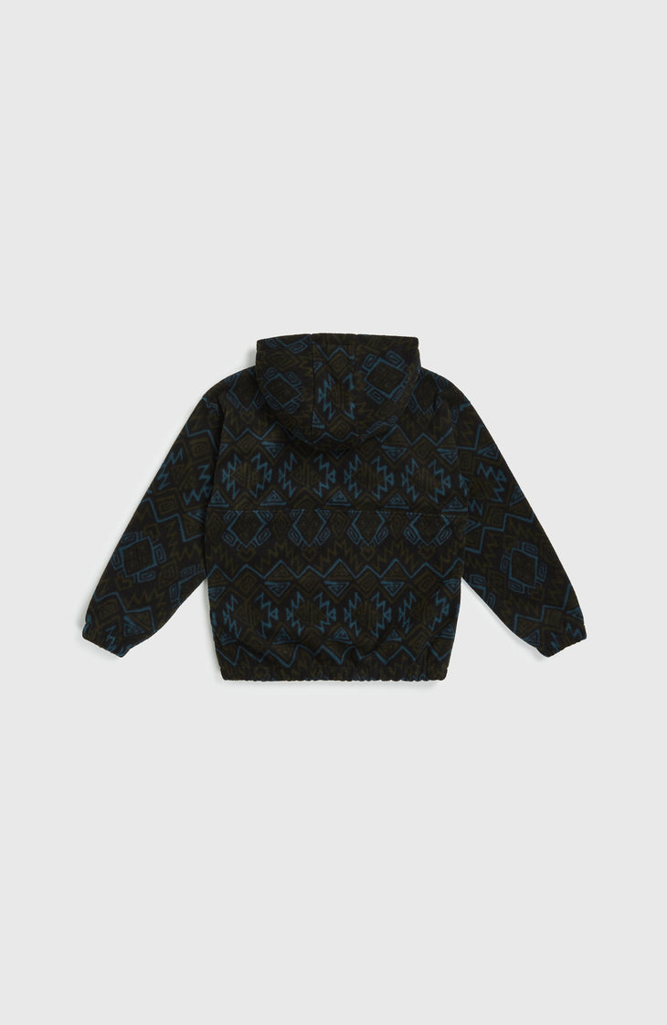Superfleece Hoodie mit Halbreißverschluss | Black Retro Ikat