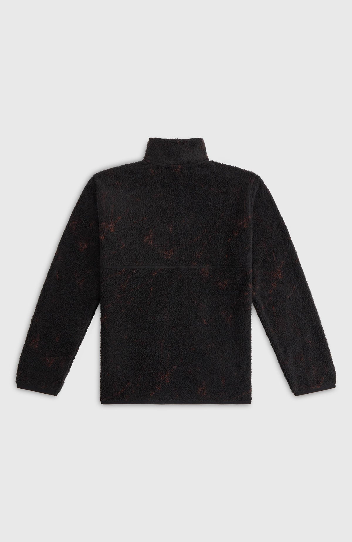 Schwarze Flauschige Fleecejacke für Jungen mit Batikmuster in Orange, flach liegend von hinten