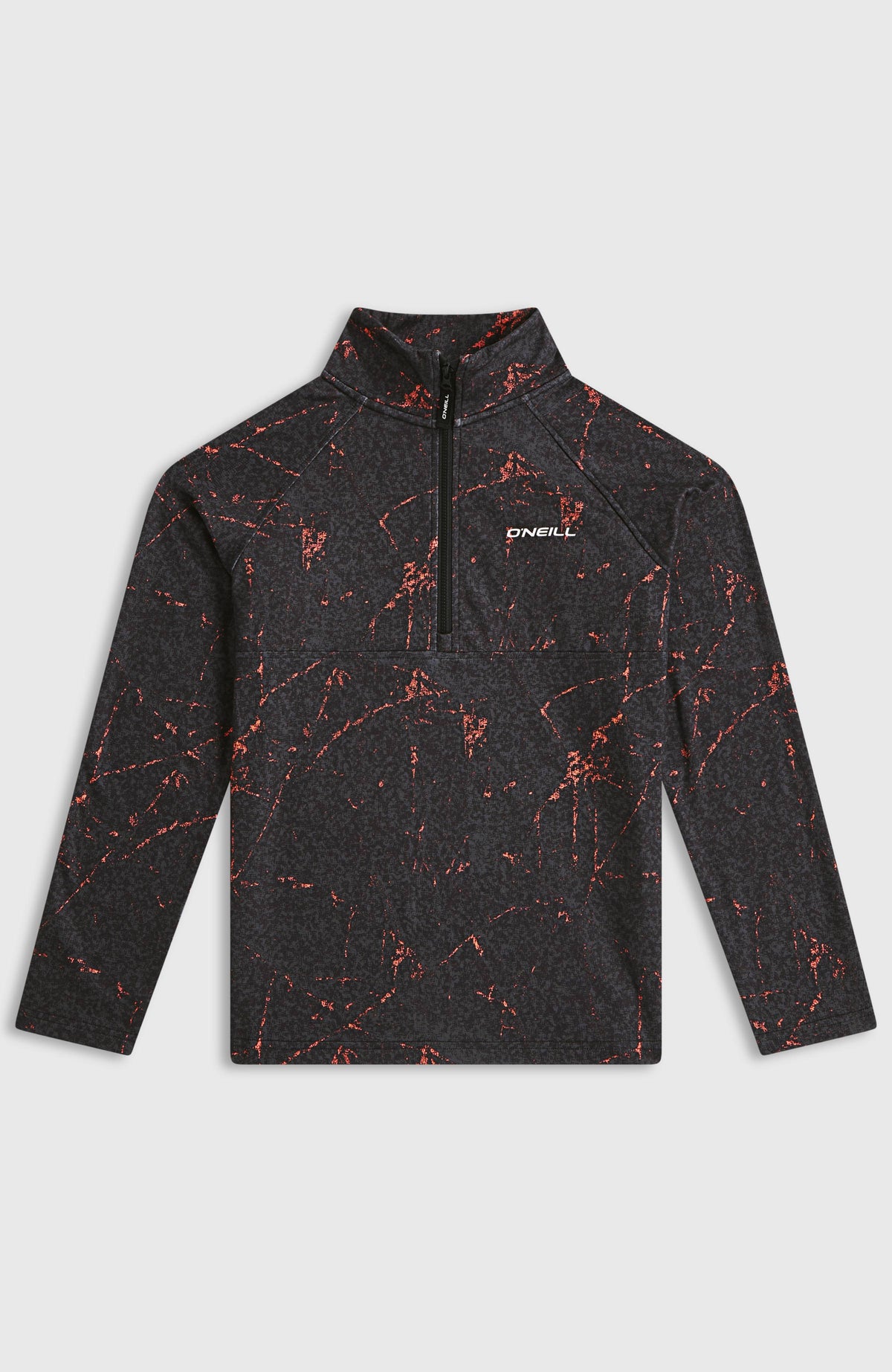 FWC'Cruz Printed Fleecepullover für Jungen, schwarz mit Marmormuster in Orange, flach liegend von vorne
