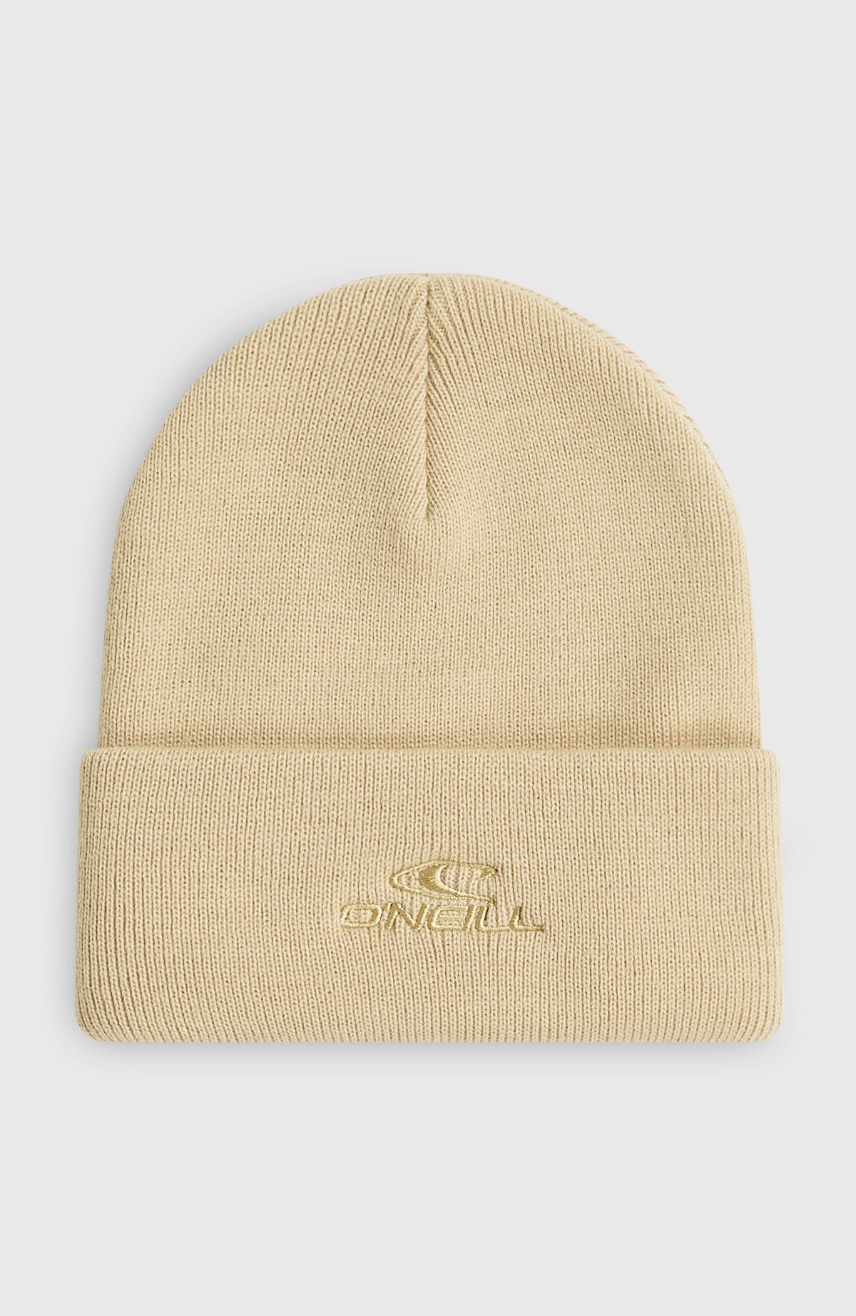 O'Neill Logo Beanie für Jungen, beige, freigestellt von vorne, Umschlag mit Logo-Stickerei