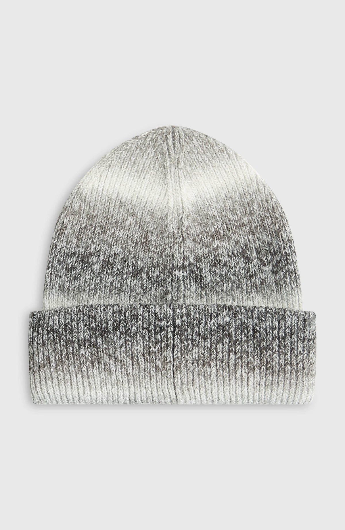 Gradient Beanie für Jungen, schwarz meliert mit Farbverlauf in Weiß und Grau, Rückansicht mit Mittelnaht