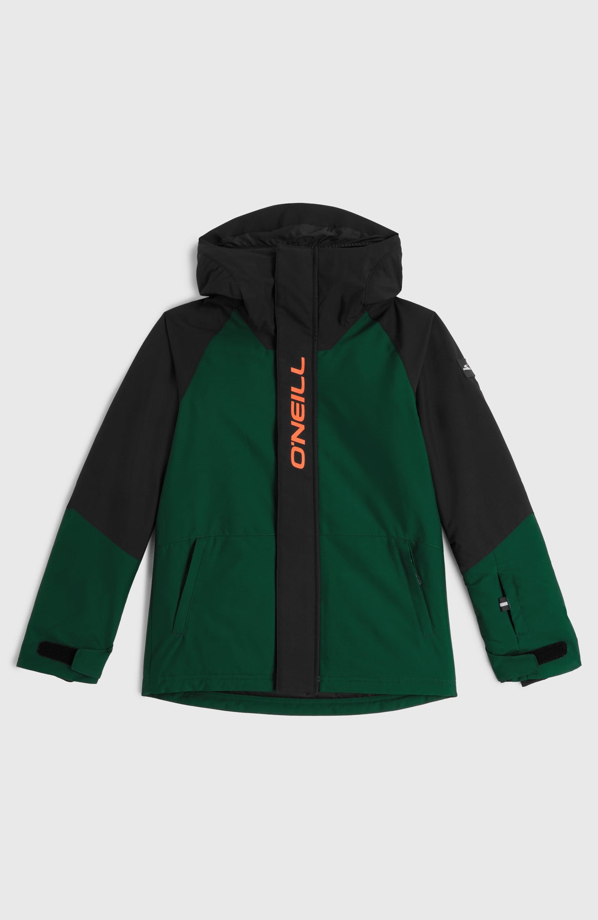FWC'Play Ski- und Snowboardjacke für Jungen, schwarz, flach liegend von vorne mit Reißverschlussleiste
