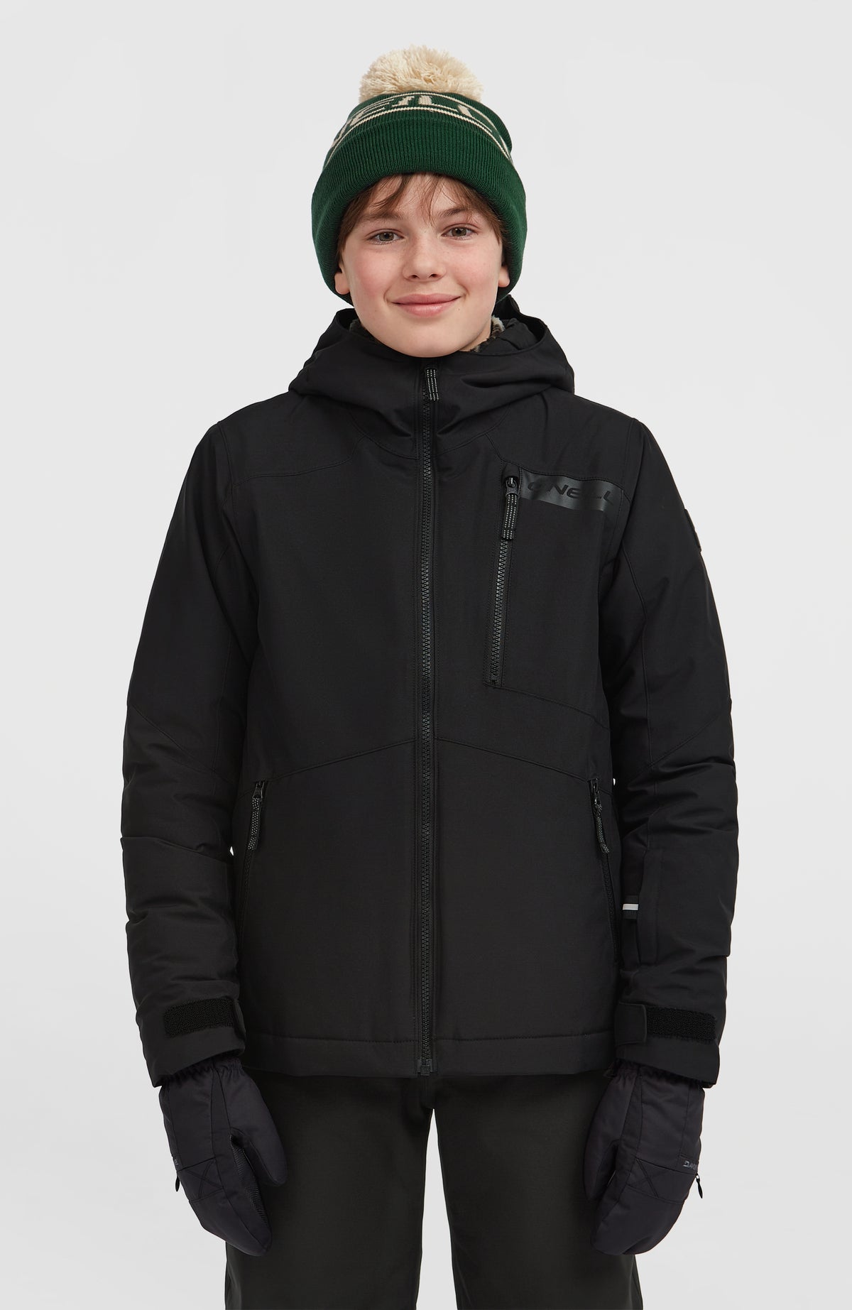 O'Neill FWC'Cruz Skijacke für Jungen in Schwarz, Vorderansicht am Model