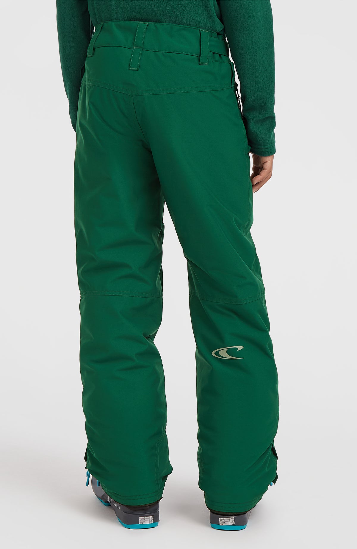 FWC'Cruz Skihose für Jungen, grün, Rückansicht am Model mit Logo-Print an der Rückseite des Hosenbeins