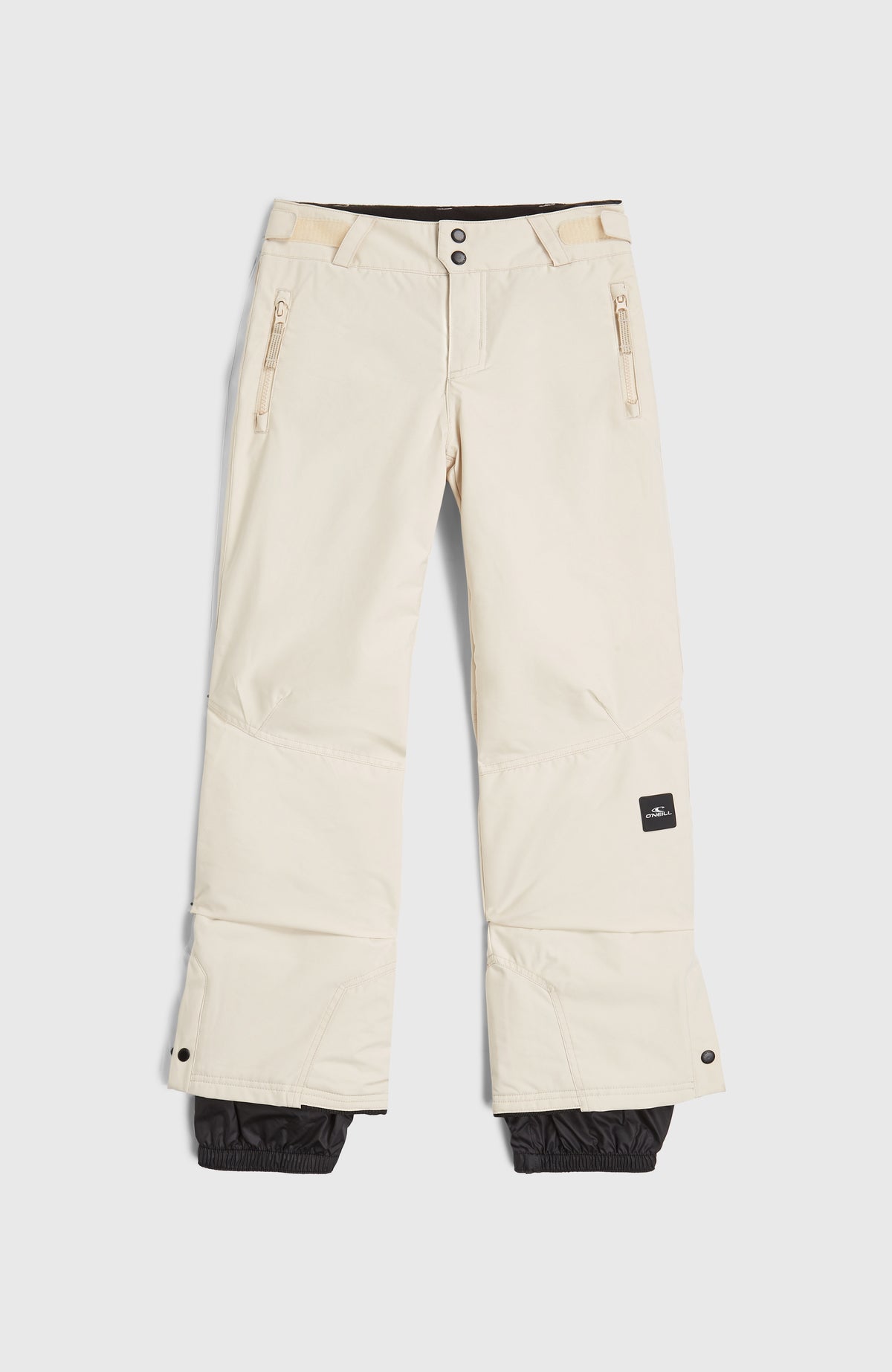 FWC'Cruz Skihose für Jungen, beige, flach liegend von vorne mit Reißverschlusstaschen und Schneefang