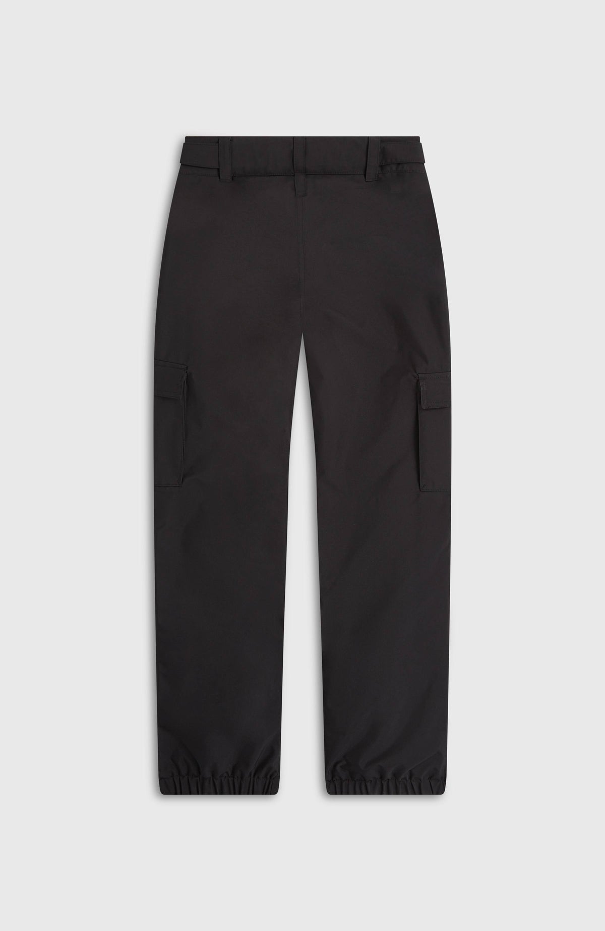 Schwarze FWC'Cruz Cargo-Skihose für Jungen, flach liegend von hinten mit Gürtelschlaufen am Bund