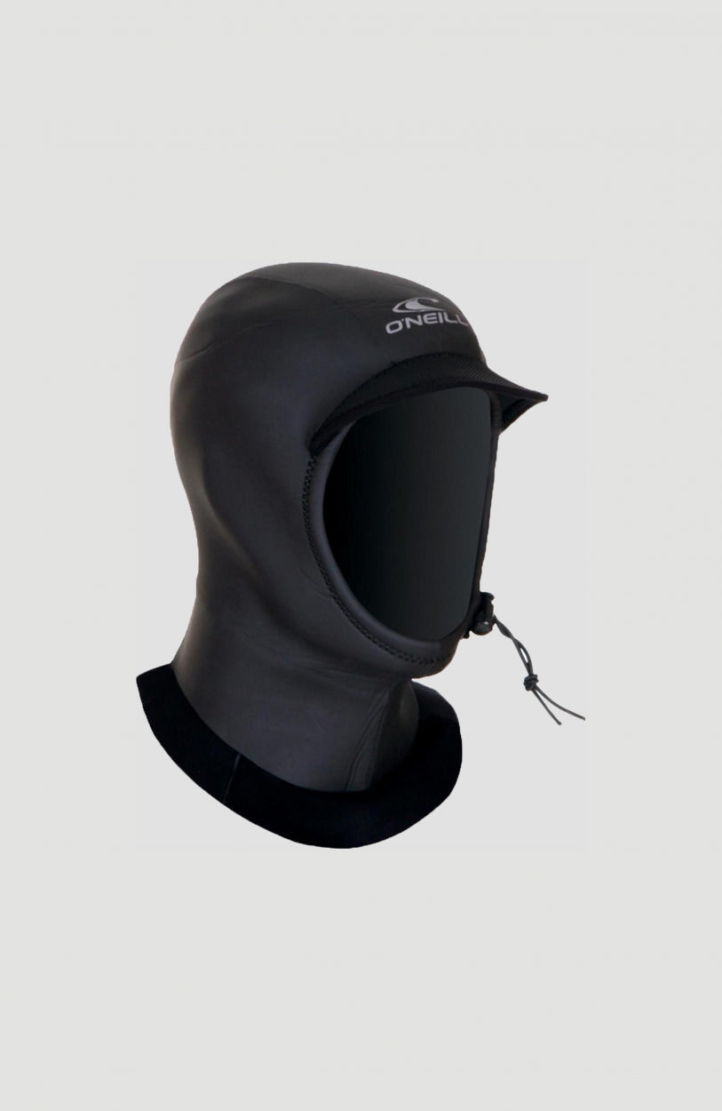 O'Neill Ultraseal 3mm Hood Neoprenhaube für Herren, schwarz, freigestellt von schräg vorne mit Schirm