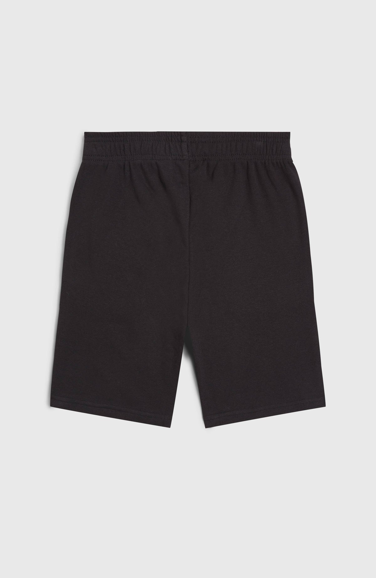 Logo Sweatshorts für Jungen, schwarz, flach liegend von hinten mit elastischem Bund