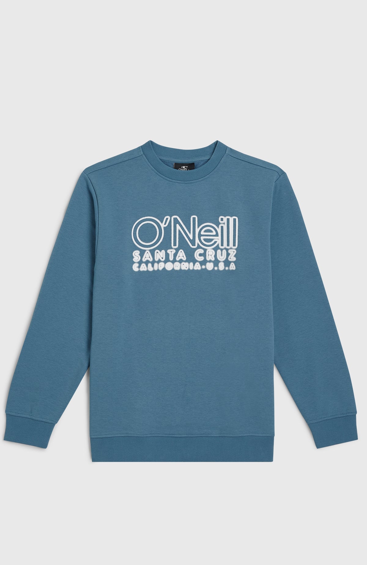 Essentials Crew Sweatshirt für Jungen, blau mit Logo-Stickerei in Weiß, flach liegend von vorne