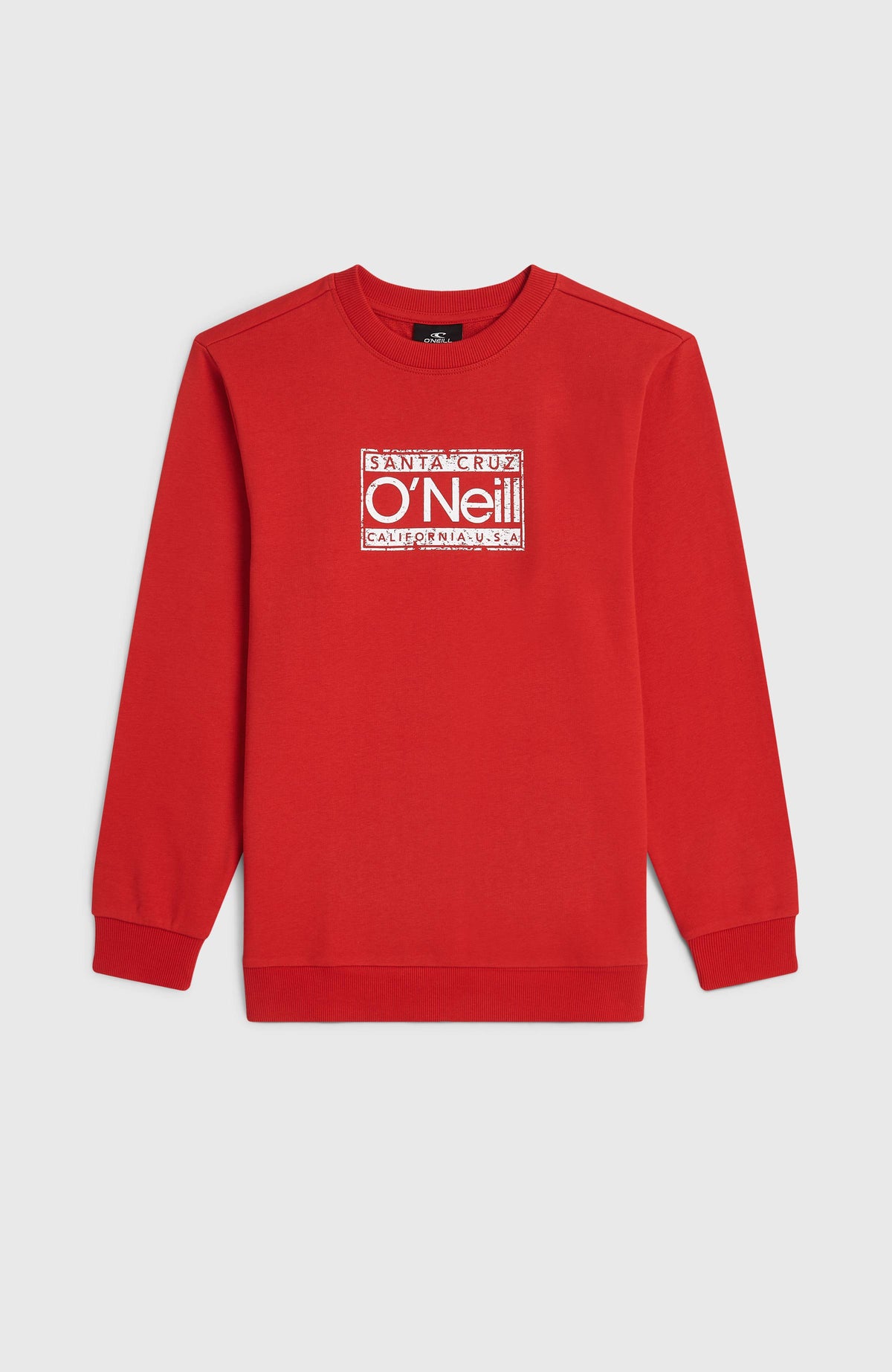 Cali Crew Sweatshirt, rot mit Logo-Print in Weiß, flach liegend von vorne