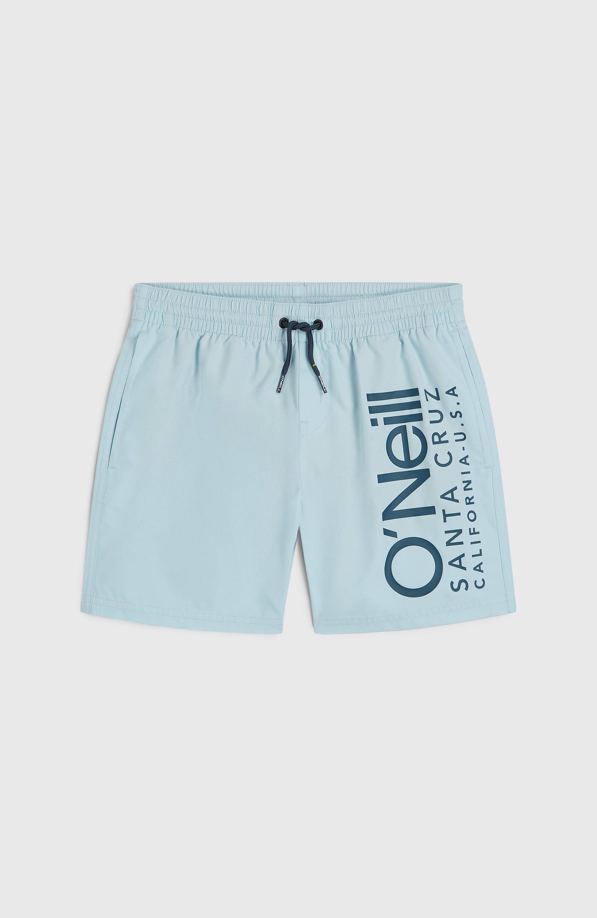 O'Neill Original Cali 14'' Badehose für Jungen, blau mit Logo-Print in Dunkelblau, flach liegend von vorne