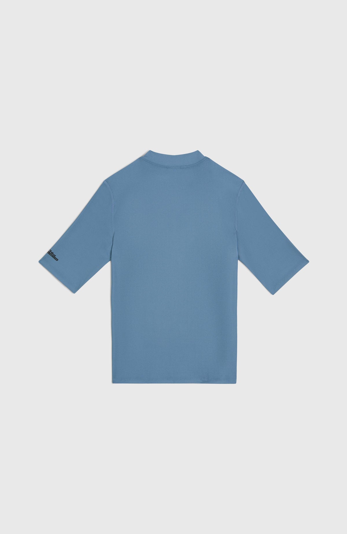 Blaues Shortsleeve-Schwimmshirt für Jungen, flach liegend von hinten, schlichte Rückseite mit kurzen Ärmeln