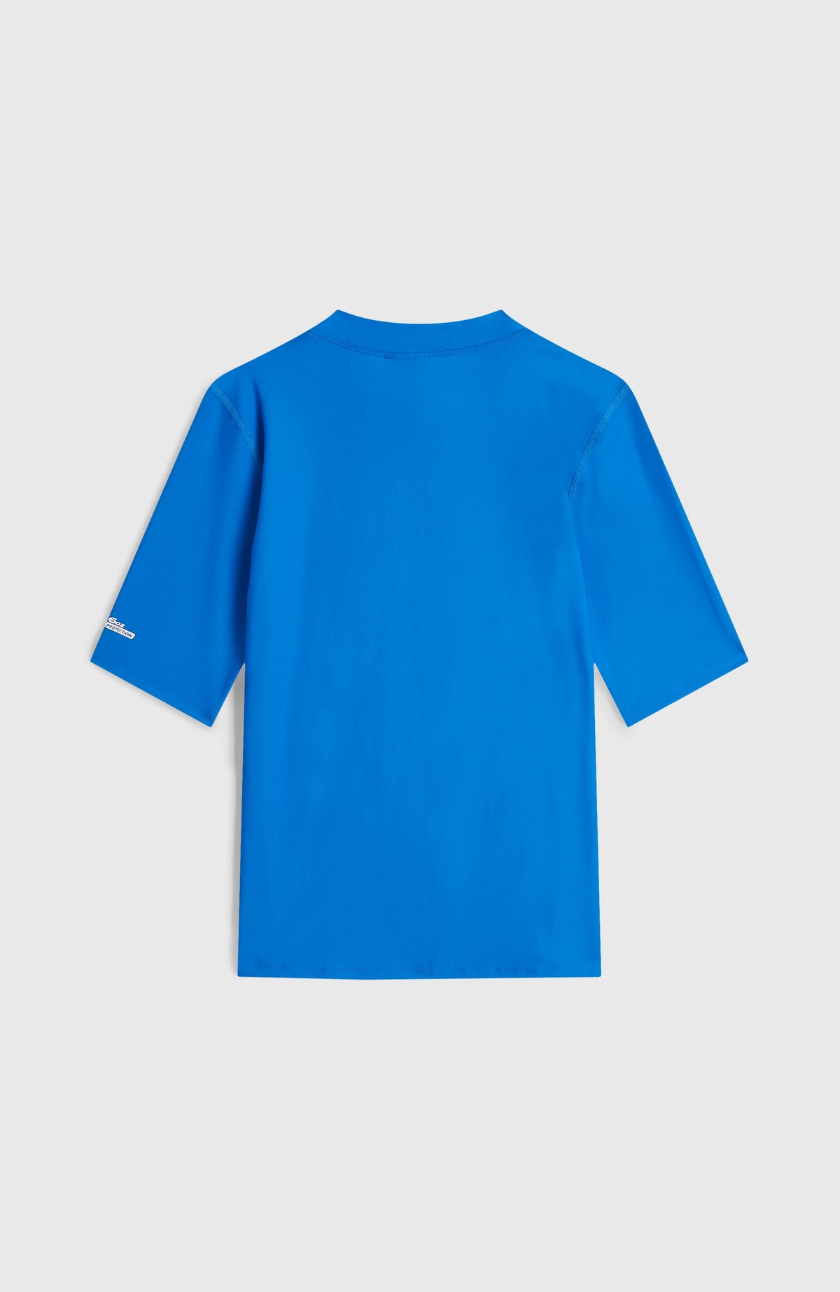 Graphic Shortsleeve-UV-Shirt für Jungen, blau, flach liegend von hinten mit Print am Ärmel