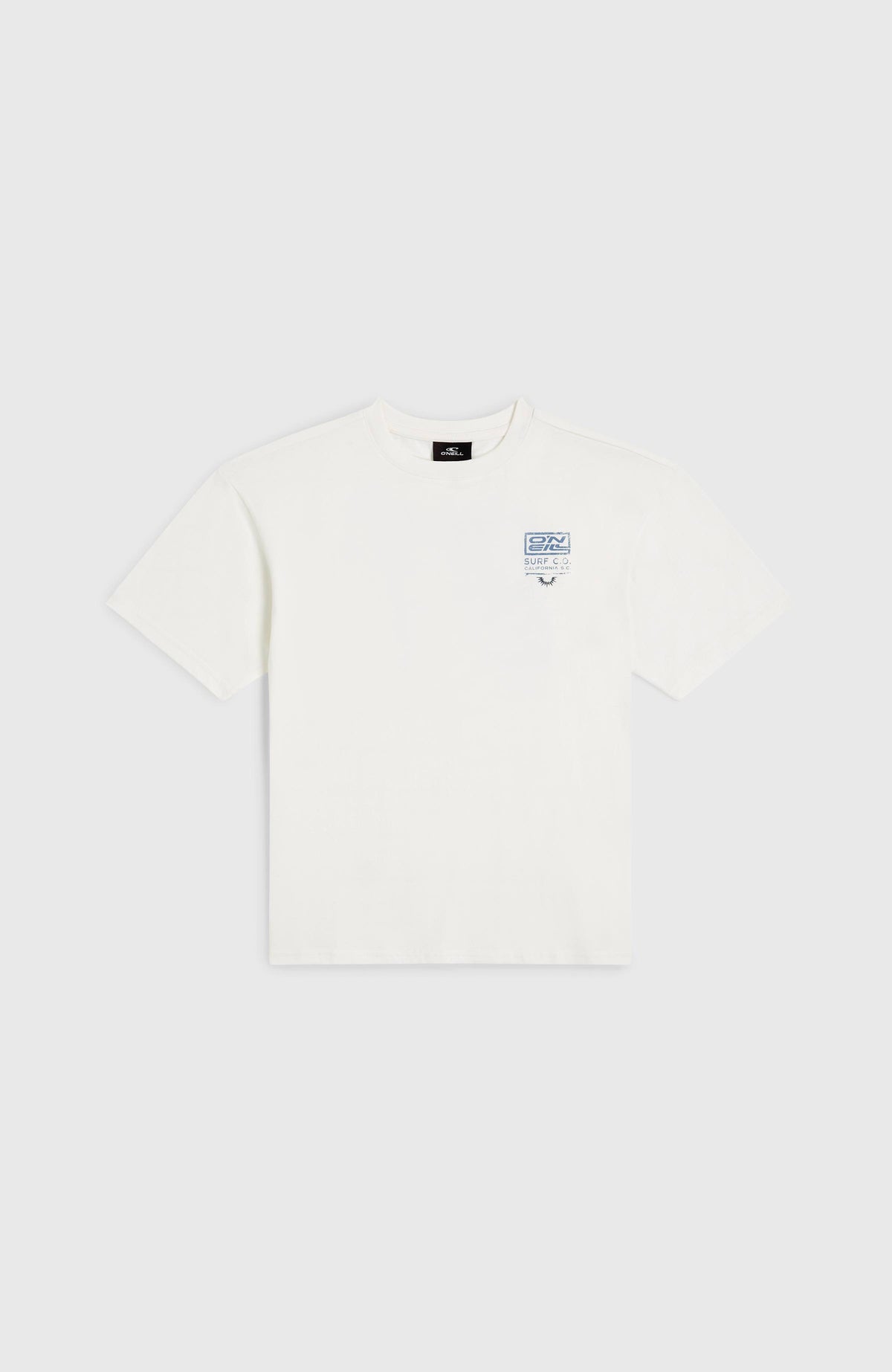 Back Print T-Shirt für Jungen, weiß mit Logo-Print in Blau, flach liegend von vorne