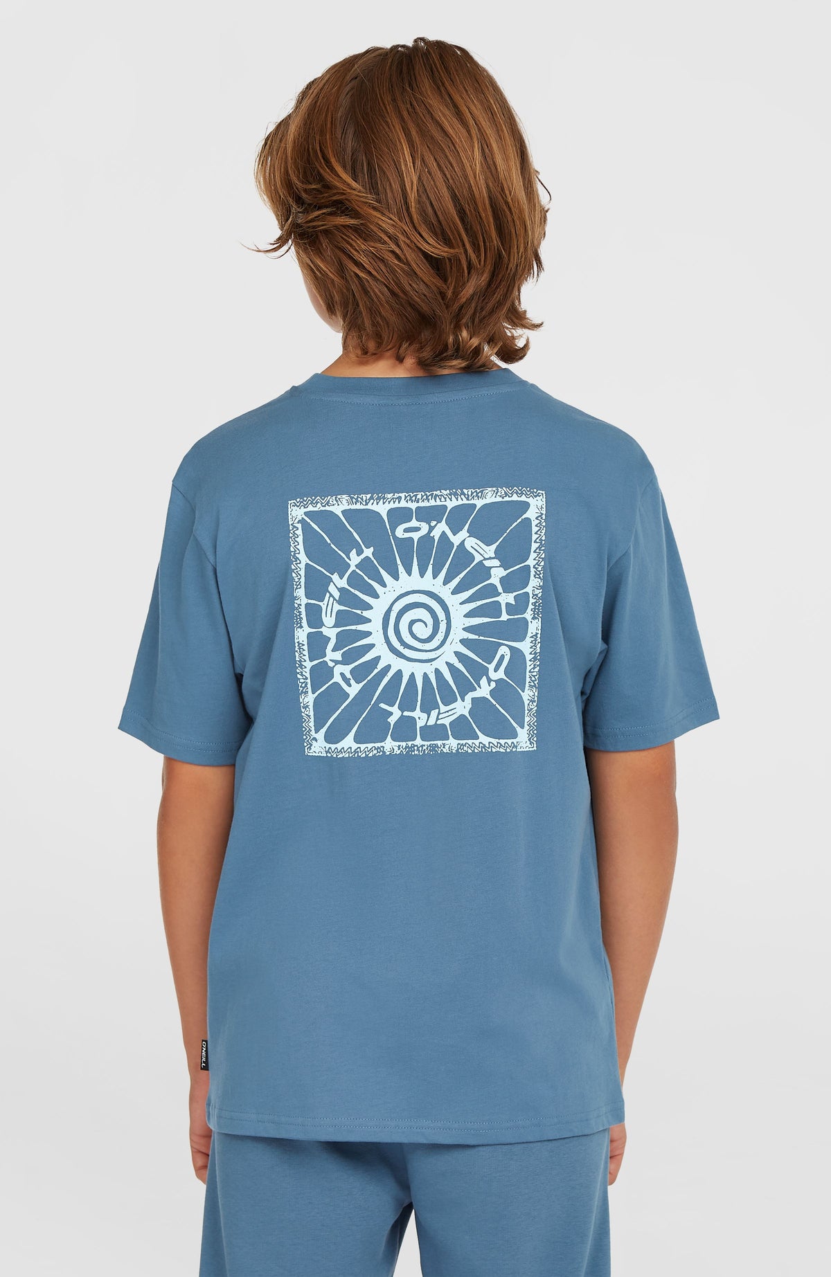Gradient T-Shirt für Jungen, blau mit Grafik-Print in Weiß, Rückansicht am Model