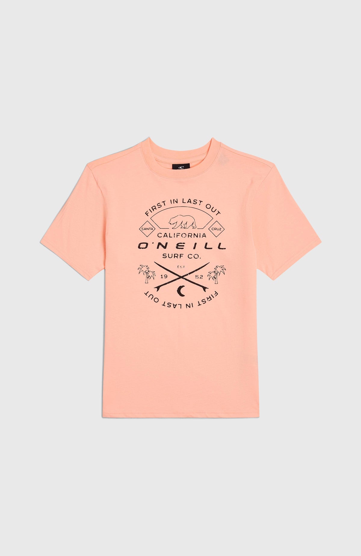 Jack O'Neill Muir T-Shirt für Jungen, pink mit Logo-Print in Schwarz, flach liegend von vorne