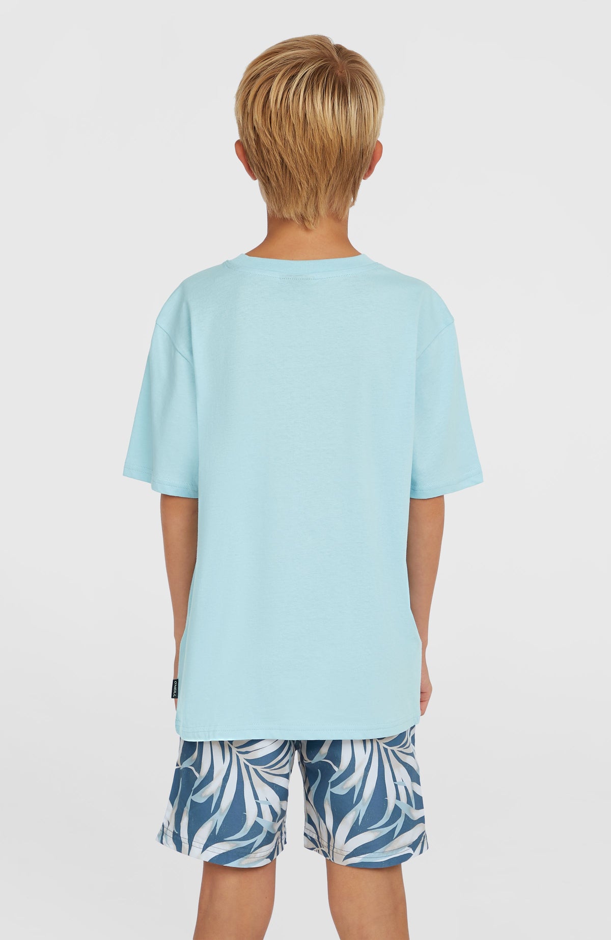 Jack O'Neill Muir T-Shirt für Jungen, blau, Rückansicht am Model mit Rundhalsausschnitt