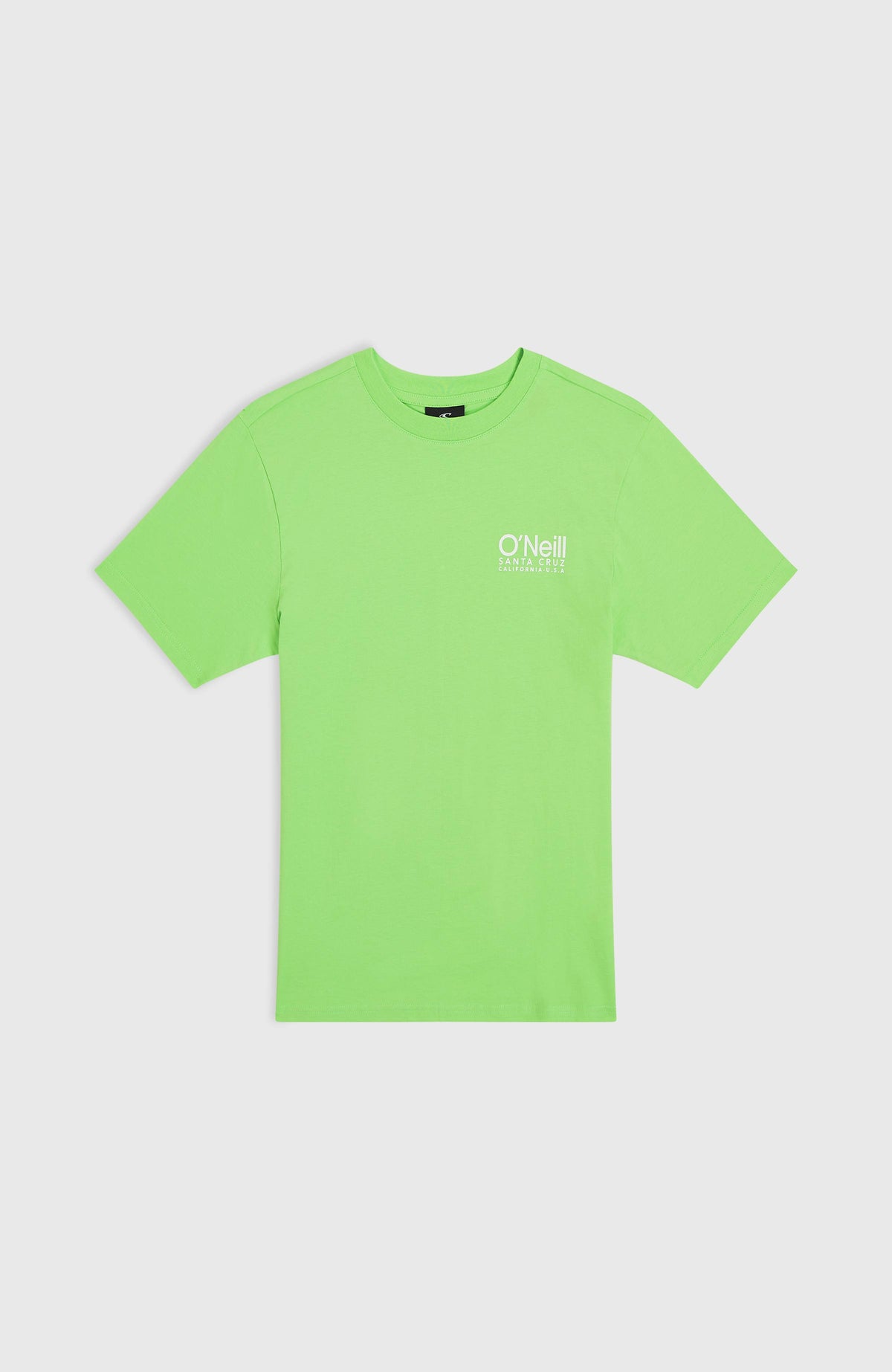 Original Cali Logo T-Shirt für Jungen, grün mit Logo-Print in Weiß, flach liegend von vorne mit Rundhalsausschnitt