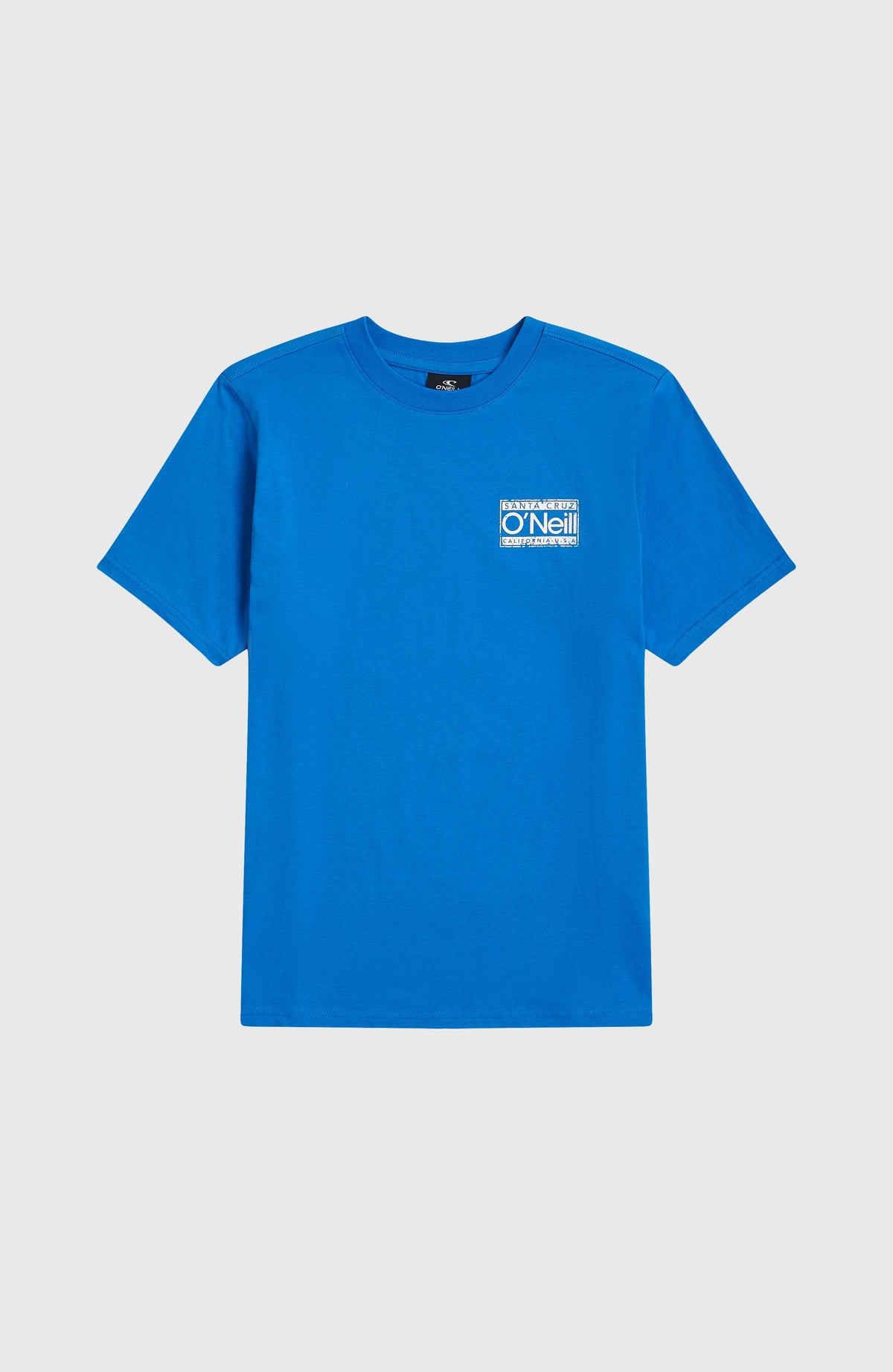 Cali T-Shirt, blau mit Logo-Print in Weiß, flach liegend von vorne