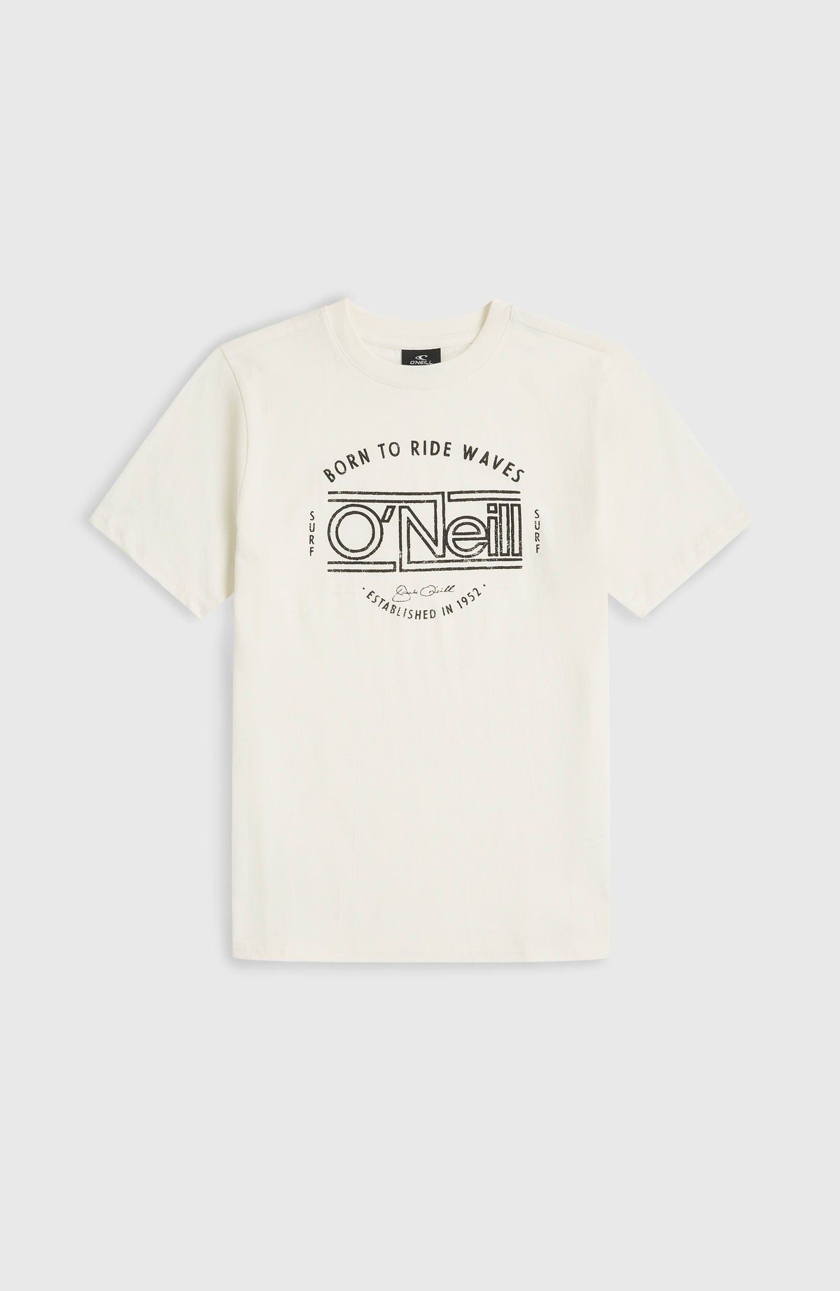 Muir T-Shirt für Jungen, weiß mit Logo-Print in Schwarz, flach liegend von vorne