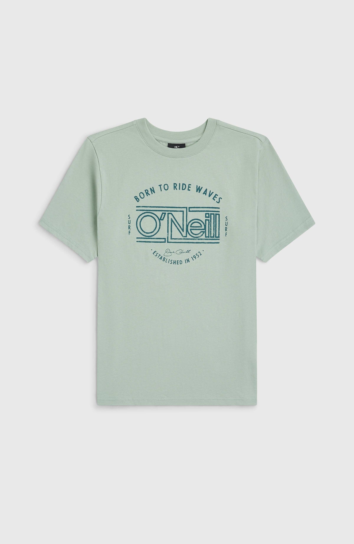 Muir T-Shirt für Jungen, grün mit Logo-Print in Dunkelgrün, flach liegend von vorne