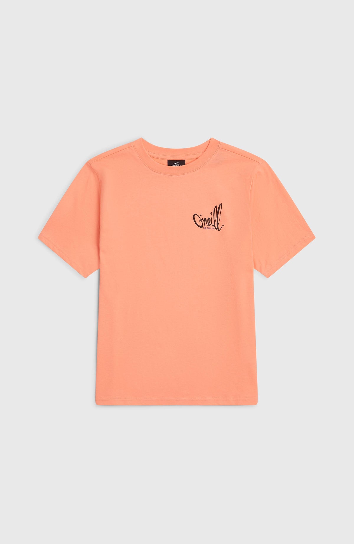 Chest-Print T-Shirt für Jungen, orange mit Logo-Print in Schwarz, flach liegend von vorne