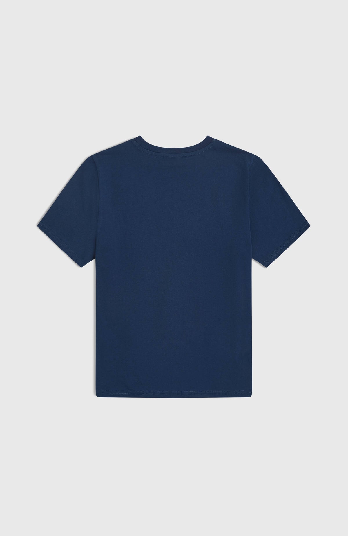 Chest-Print T-Shirt für Jungen, blau, flach liegend von hinten mit geradem Saum und kurzen Ärmeln