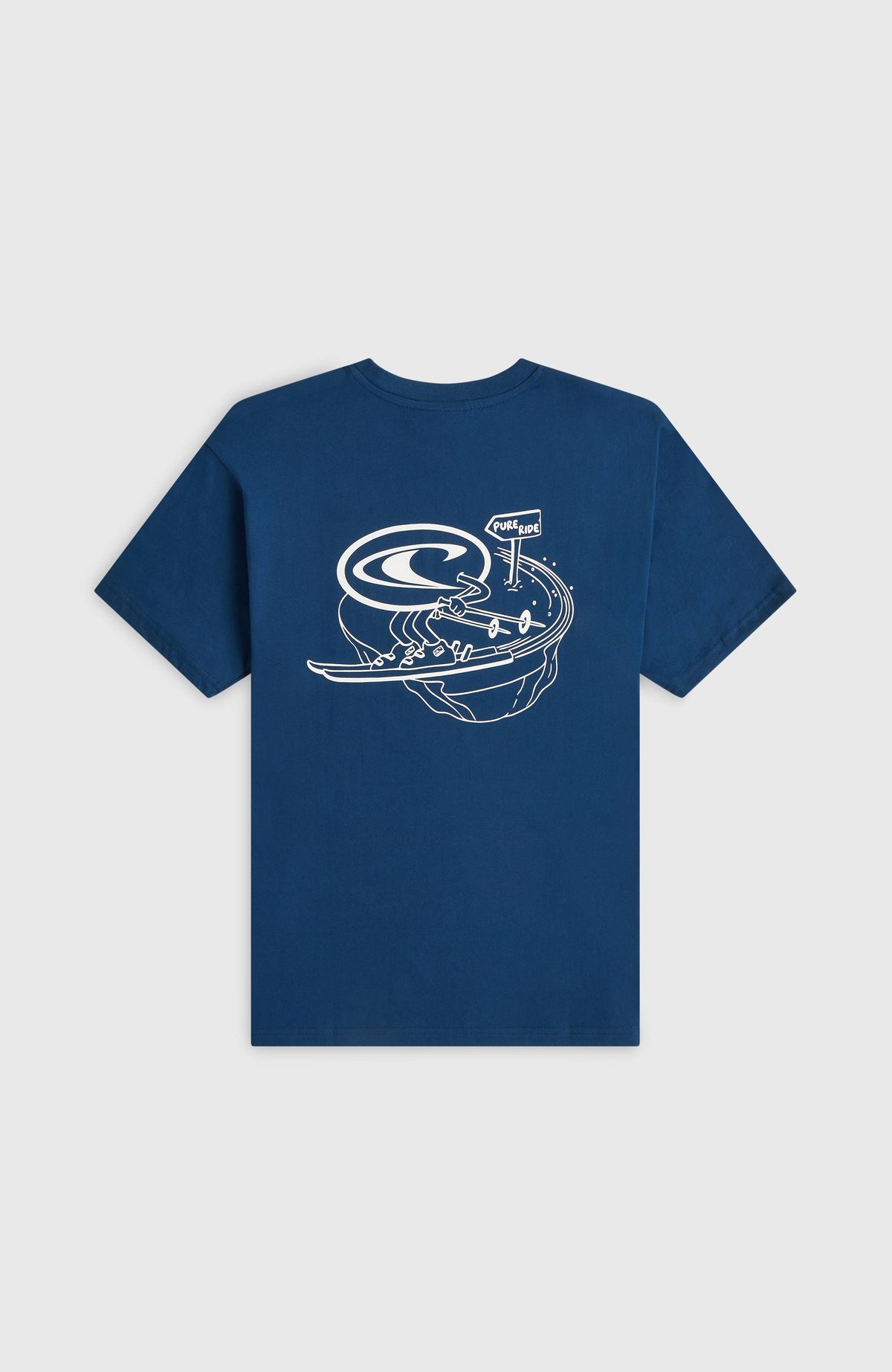 Loose Print T-Shirt für Jungen, blau mit Grafik-Print in Weiß, flach liegend von hinten