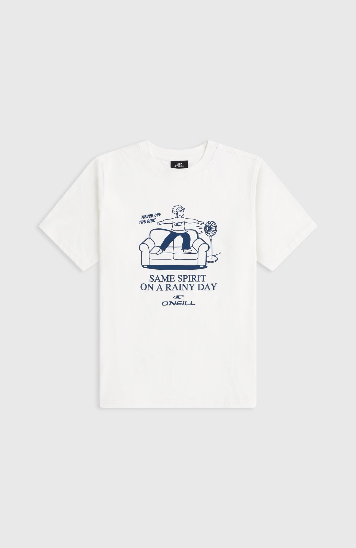 Must-Have T-Shirt für Jungen, weiß mit Grafik-Print in Blau, flach liegend von vorne