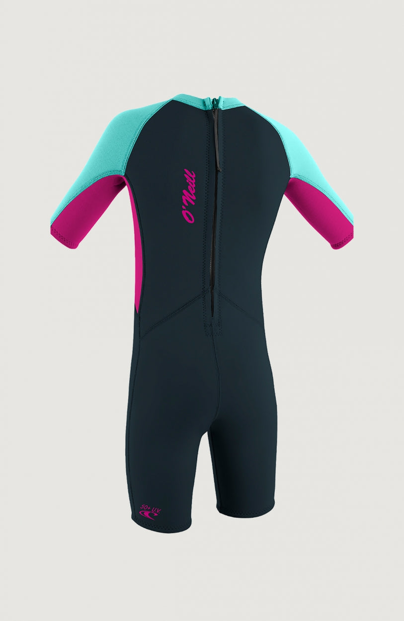 Reactor 2mm Spring Wetsuit Neoprenanzug für Kinder, blau, freigestellt von hinten, Reißverschluss an der Rückseite