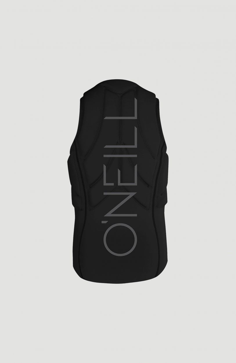 Slasher Kite Vest Prallschutzweste für Herren, schwarz, freigestellt von hinten mit vertikalem Logo-Schriftzug