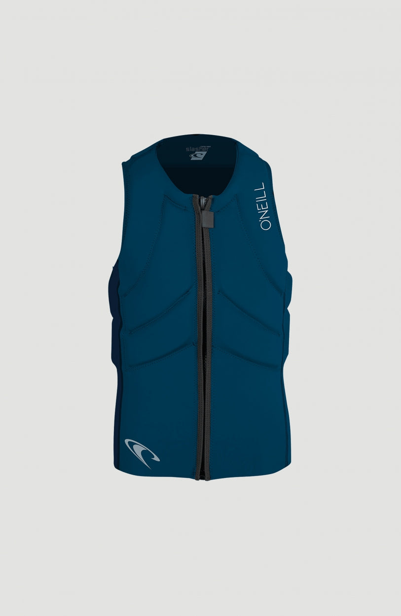 O'Neill Slasher Kite Vest Weste für Herren, blau, freigestellt von vorne mit Front-Reißverschluss