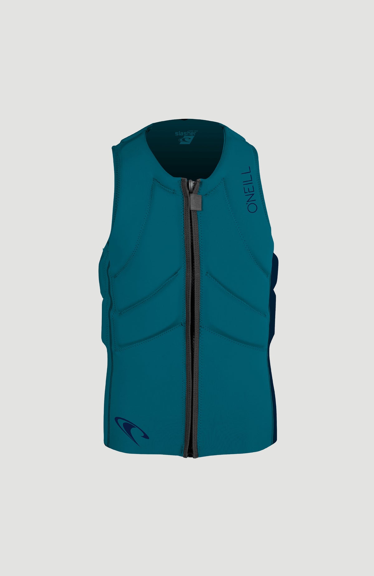 O'Neill Slasher Kite Vest Prallschutzweste für Herren, blau, freigestellt von vorne, mit Frontreißverschluss