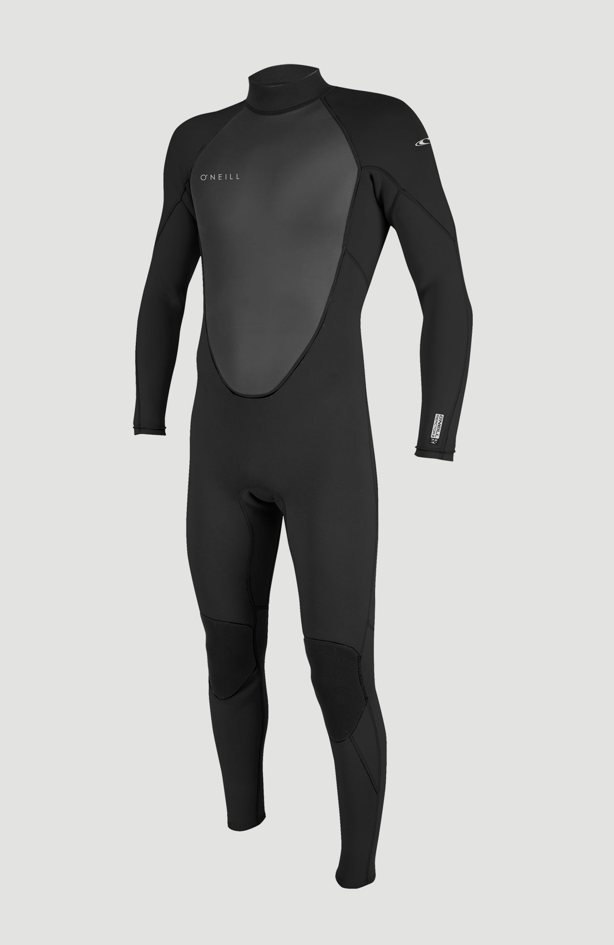 O'Neill Reactor-2 3/2mm Back Zip Full Wetsuit Neoprenanzug für Herren, schwarz, freigestellt von vorne