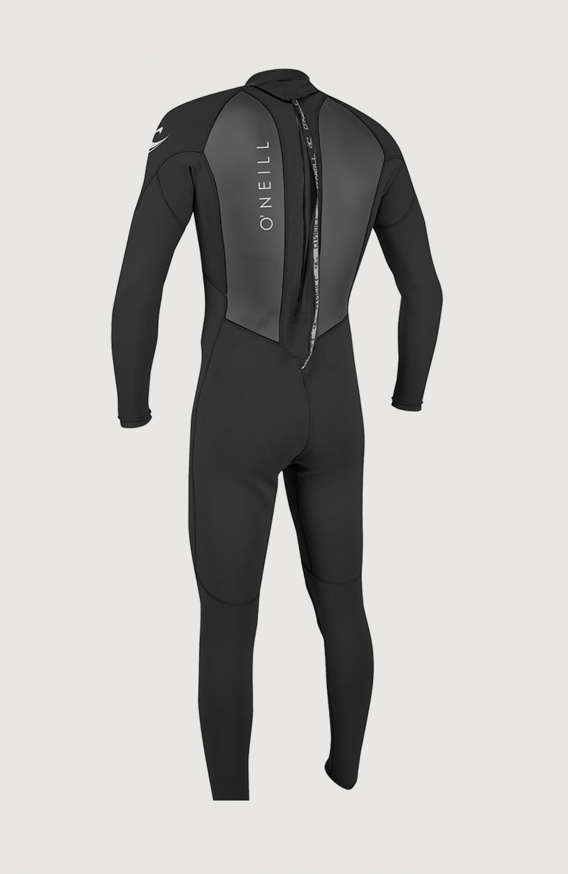 Schwarzer Reactor-2 3/2mm Back Zip Full Wetsuit Neoprenanzug für Herren, freigestellt von hinten mit Rückenreißverschluss