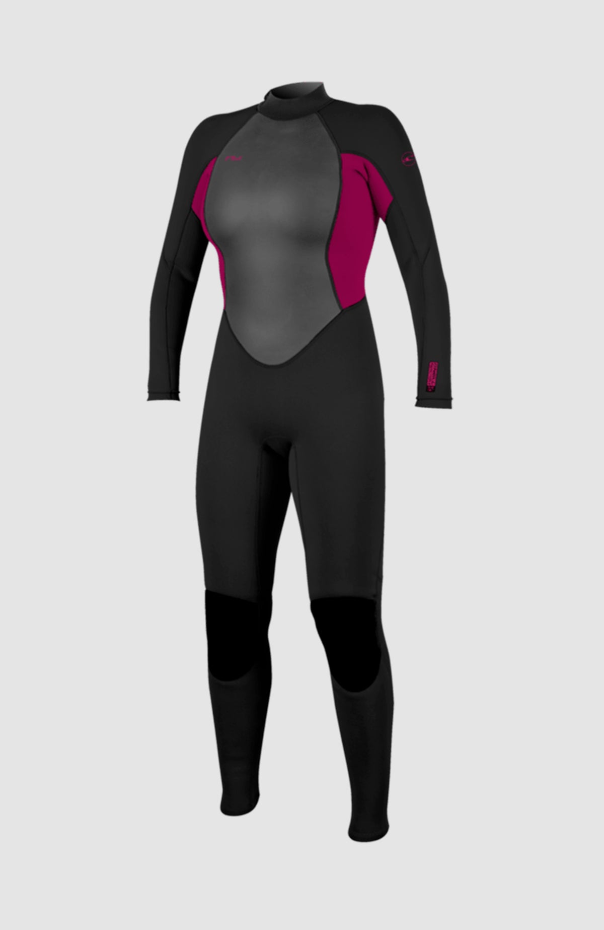 O'Neill Reactor-2 3/2 Back Zip Full Wetsuit Neoprenanzug für Damen, schwarz, freigestellt in der Vorderansicht
