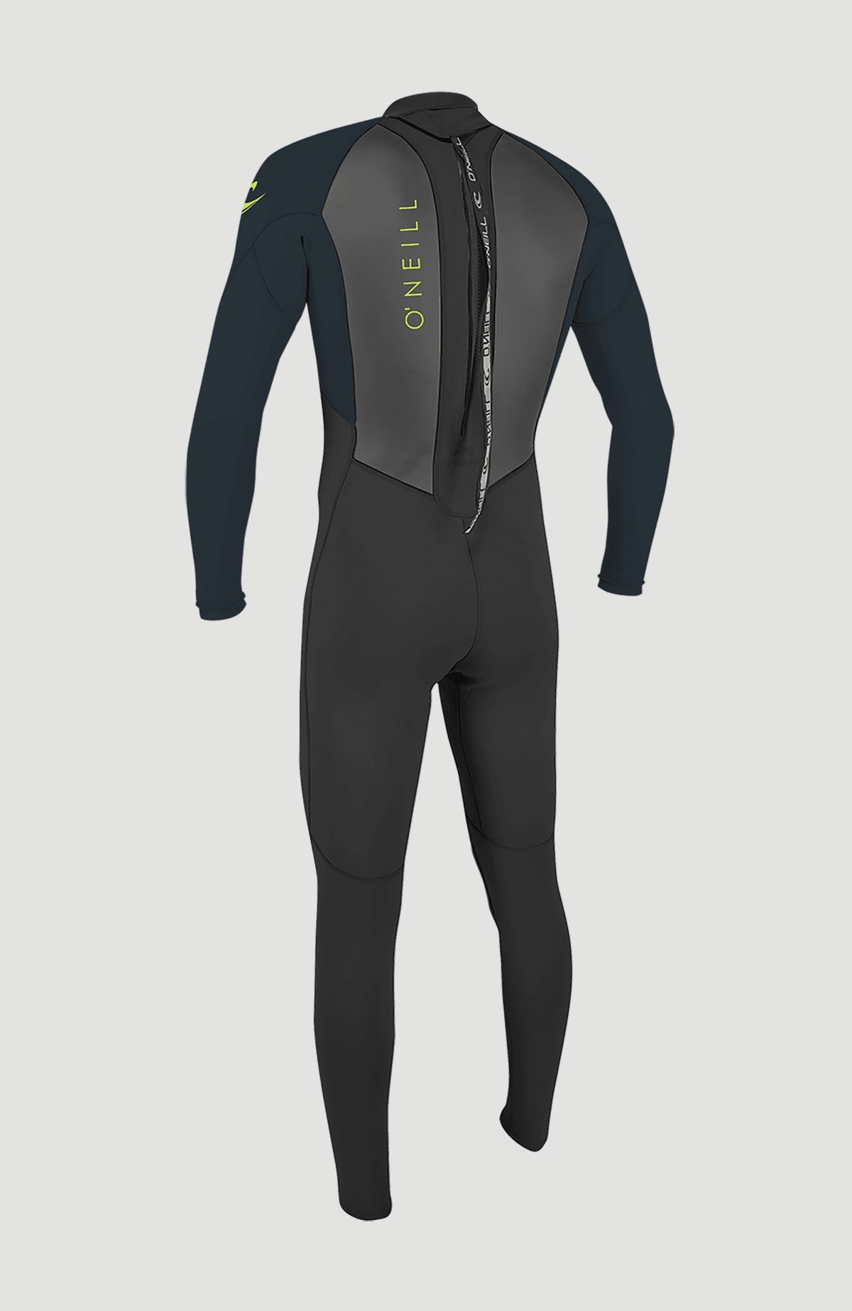 Reactor-2 3/2mm Back Zip Full Wetsuit Neoprenanzug für Mädchen, schwarz, freigestellt von hinten mit Reißverschluss