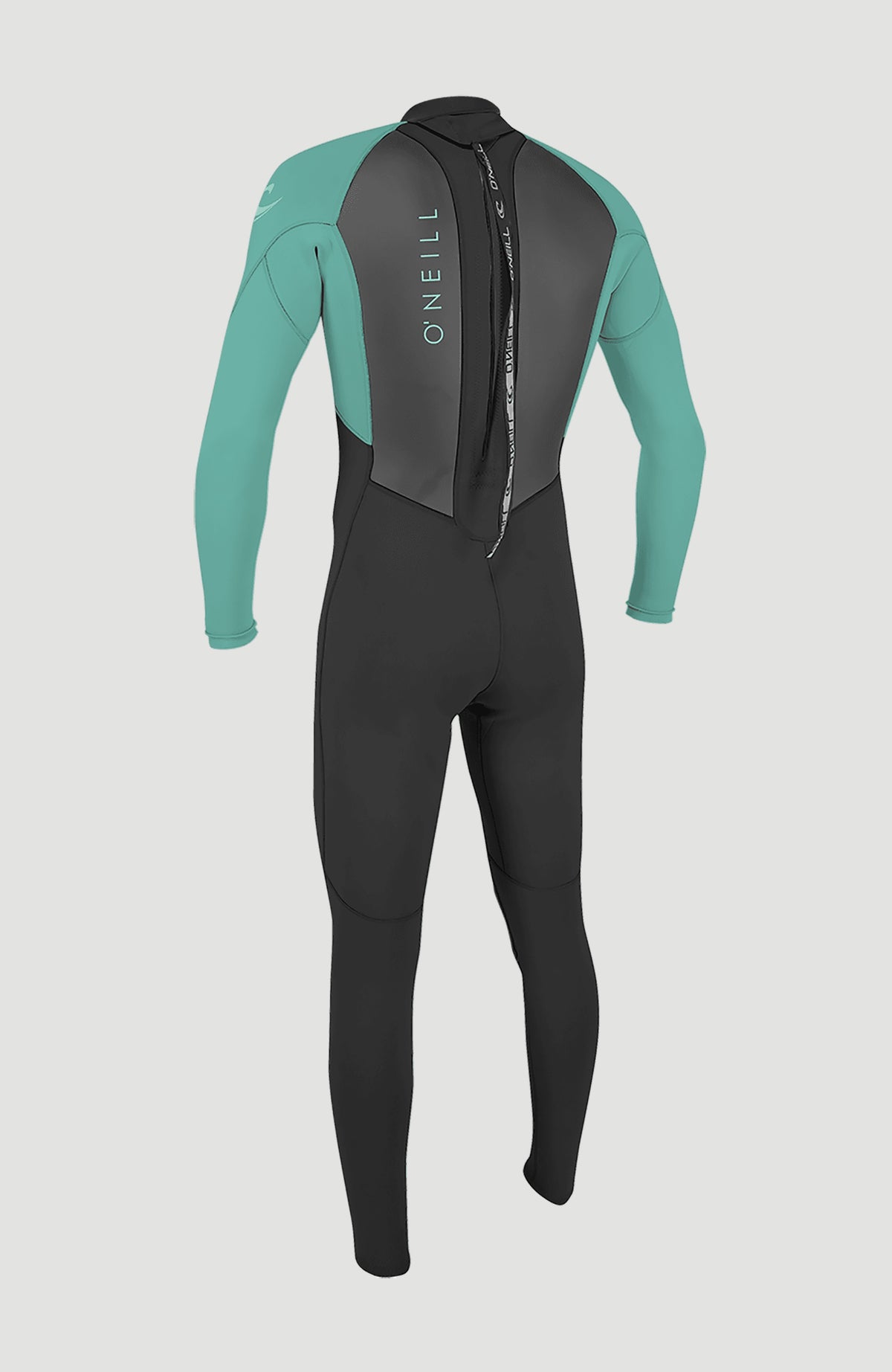 Reactor-2 3/2mm Back Zip Full Wetsuit Neoprenanzug für Mädchen, schwarz, freigestellt von hinten, Reißverschlussband