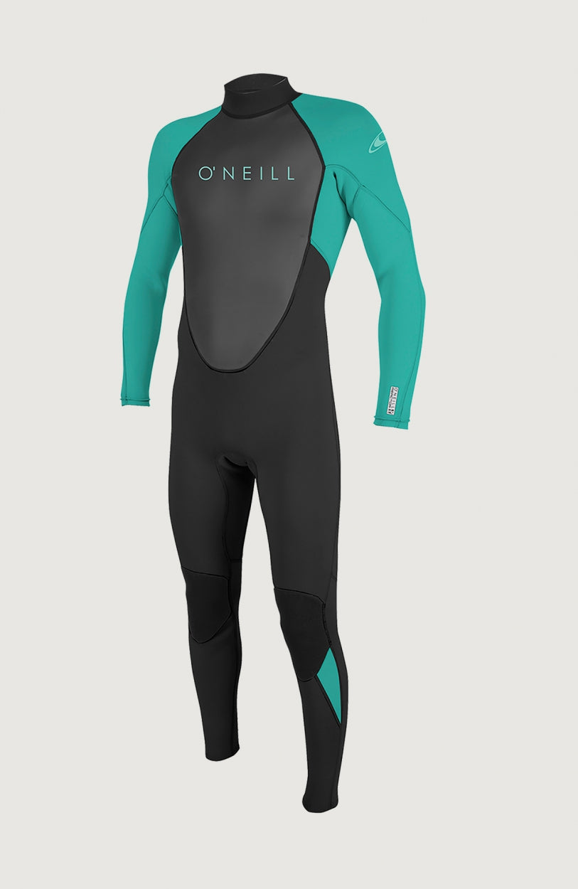 Reactor-2 3/2mm Back Zip Full Wetsuit Neoprenanzug für Mädchen, schwarz, freigestellt von vorne in Ganzansicht