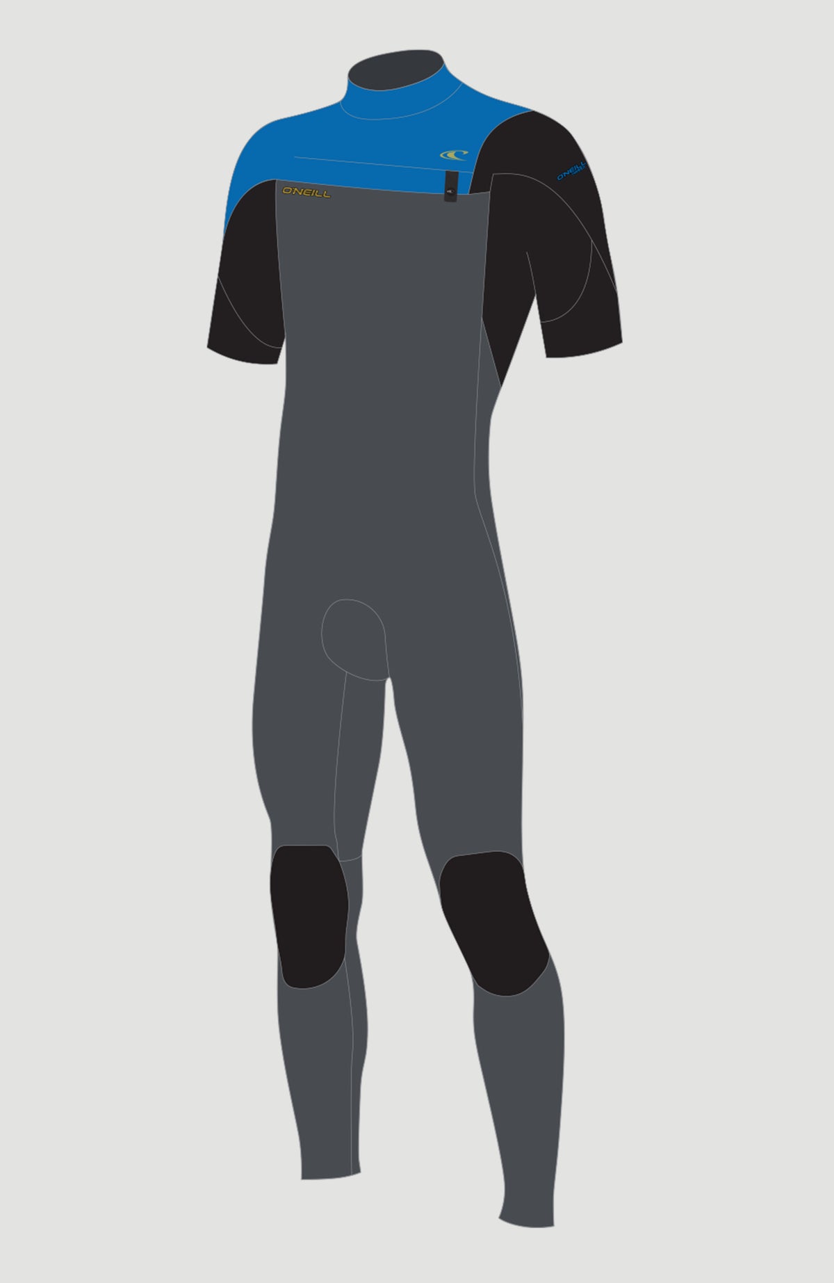 O'Neill Hammer 2mm Chest Zip Short Sleeve Full Wetsuit für Herren, grau, freigestellt von vorne