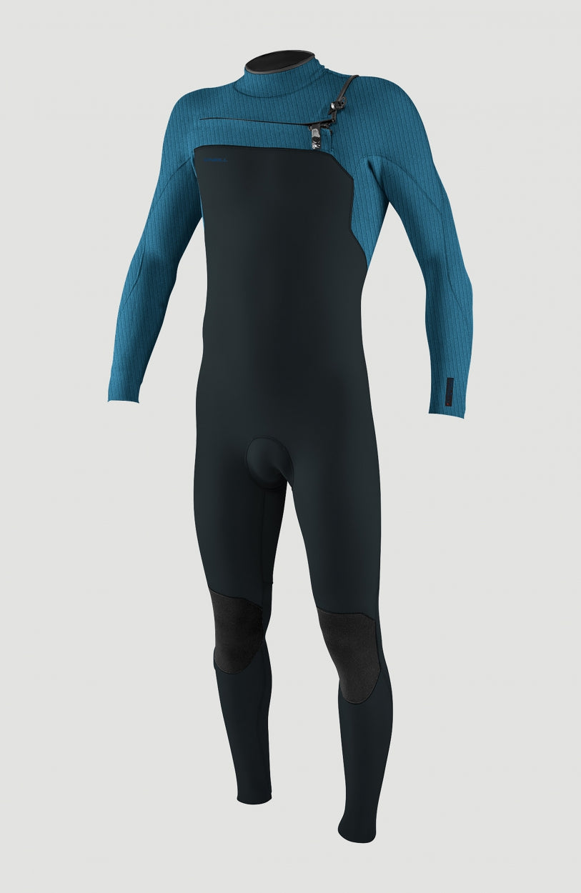 O'Neill Hyperfreak Plus 4/3mm Chest Zip Full Wetsuit Neoprenanzug für Herren, schwarz, freigestellt von vorne