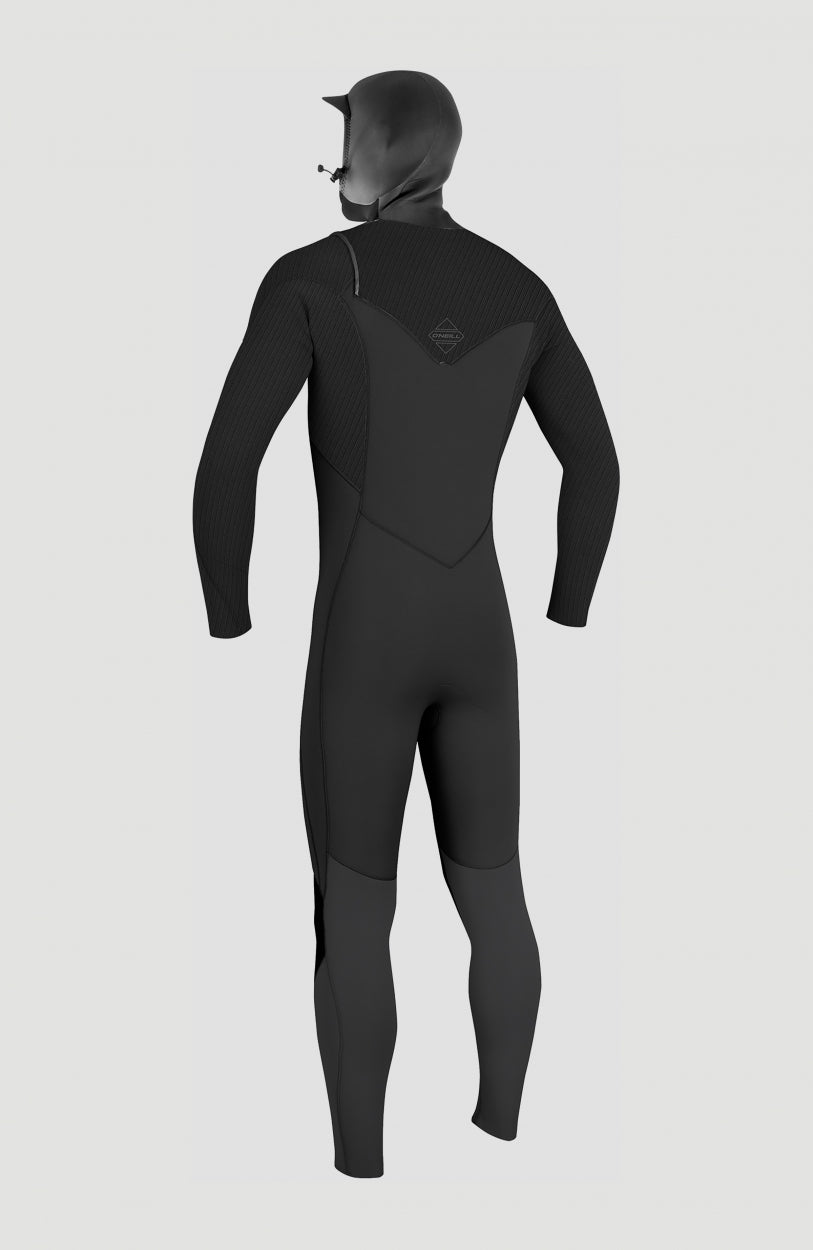 Hyperfreak Plus Neoprenanzug für Herren, schwarz, freigestellt von hinten, integrierte Kapuze und Rücken-Logo