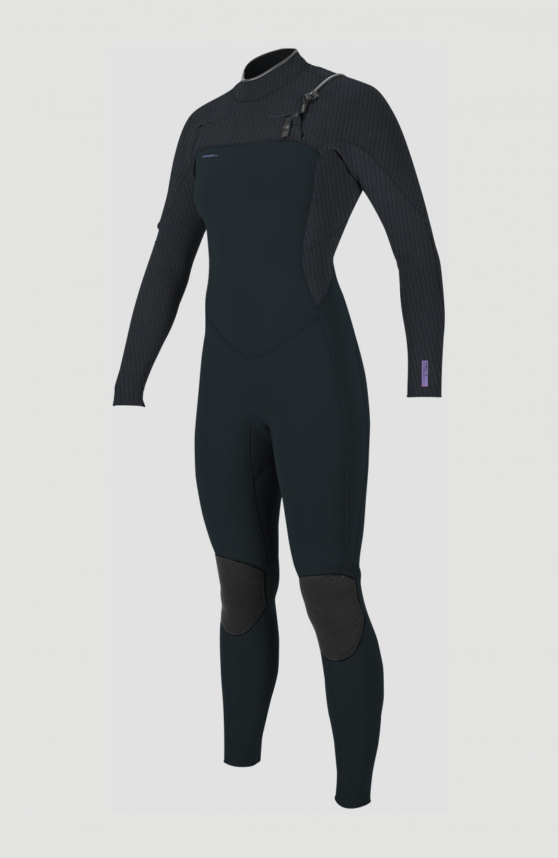 O'Neill Hyperfreak Plus 5/4mm Chest Zip Full Wetsuit für Damen, grau, freigestellt von vorne