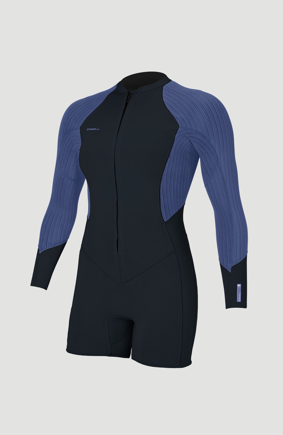 O'Neill Hyperfreak 2/1.5mm Front Zip Long Sleeve Spring Wetsuit Neoprenanzug für Damen, grau, freigestellt von vorne